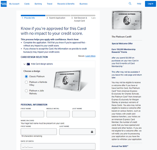 Amex Platinum 150k Gold 90k