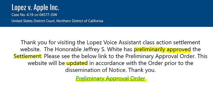 preliminarily approved the Settlement