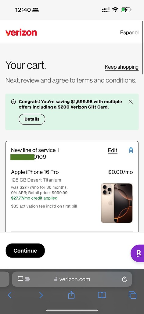 Verizon史高无trade in免费*(tc, over 36 month)iPhone 16 Pro+iPad+Watch10 额外 ...