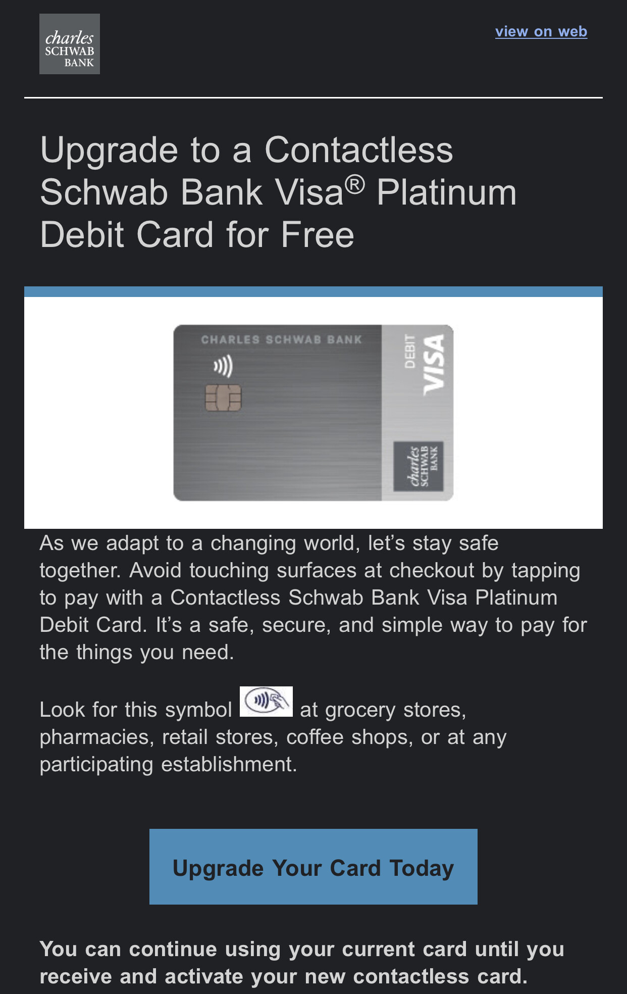 Schwab Debit Card 变contactless了- 银行账户- 美卡论坛