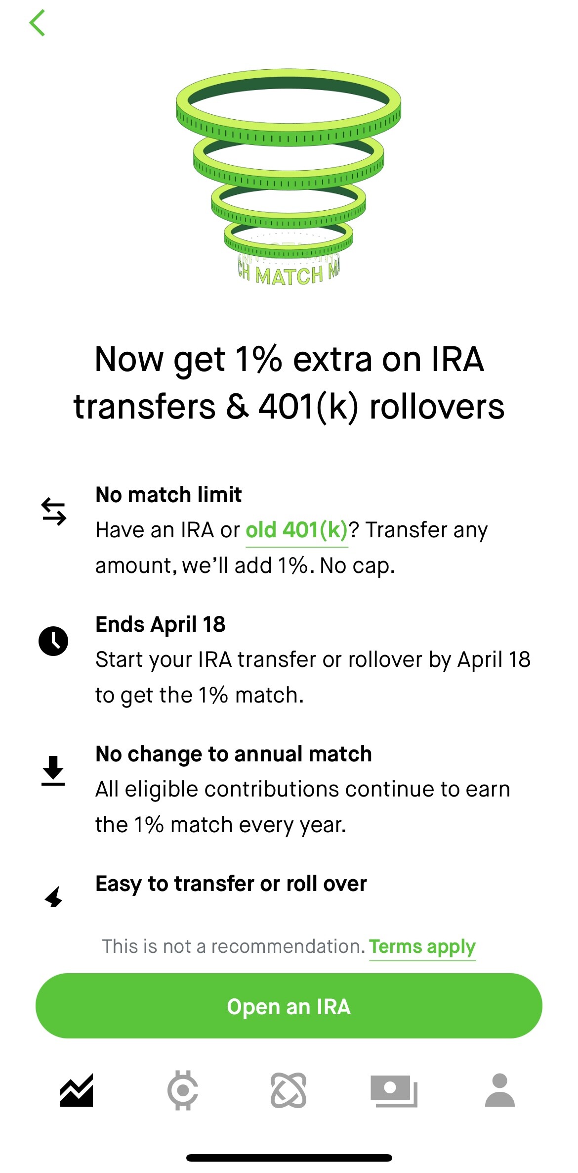 Robinhood IRA/401k转入1% match - 理财- 美卡论坛