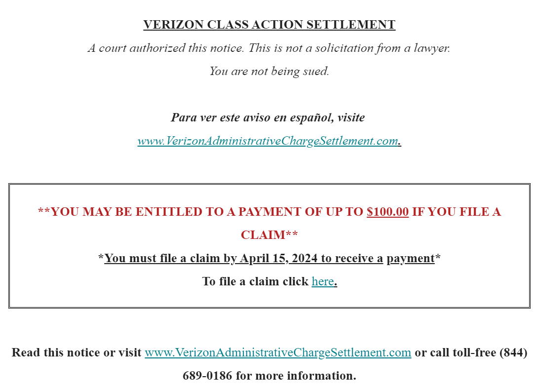 有人收到了Verizon诉讼的邮件吗 （Class Action Settlement） verizon 美卡论坛