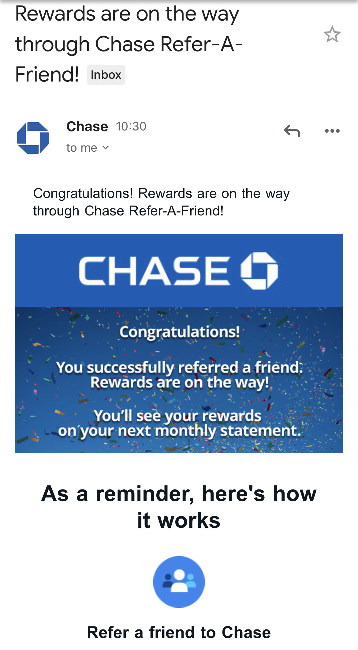Chase Refer成功会发邮件提醒了？ 玩卡 美卡论坛
