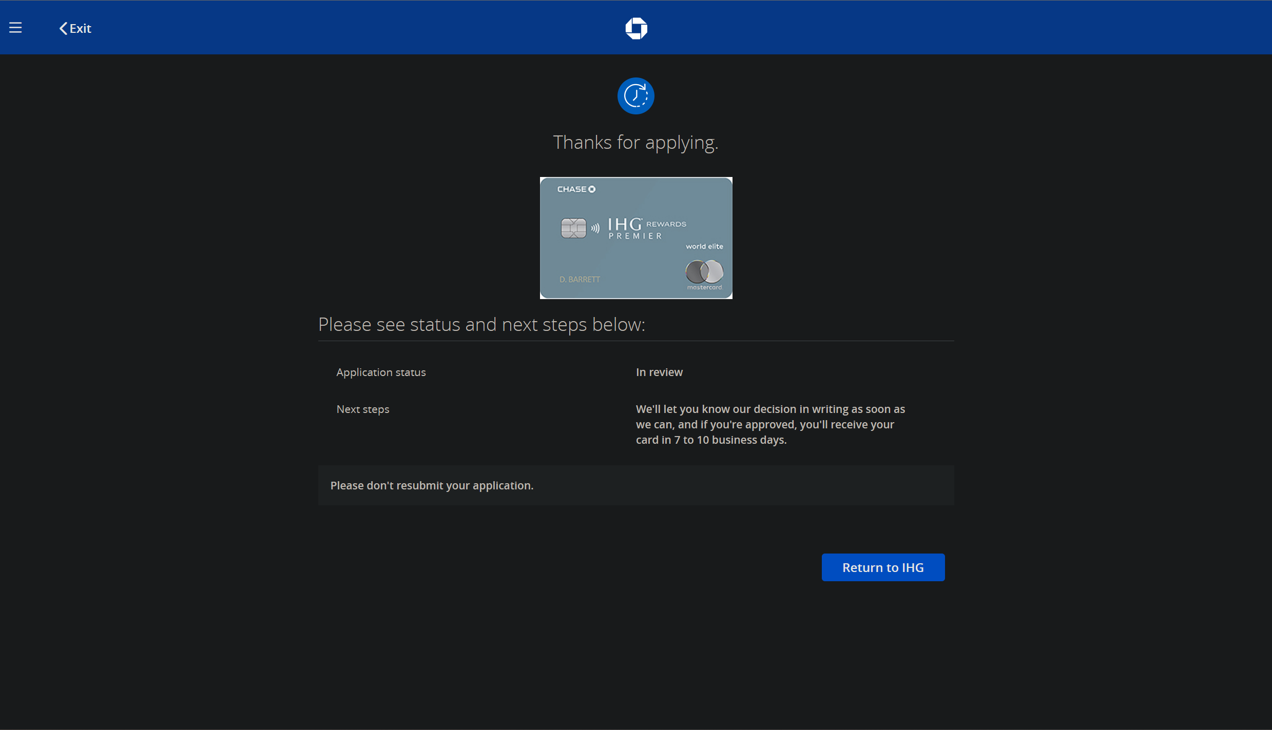 Chase 首卡申请经验卡片已收到】IHG Premier 申卡+ 3 次Recon 批卡+ Experian 信用报告Dispute - 信用卡-  美卡论坛