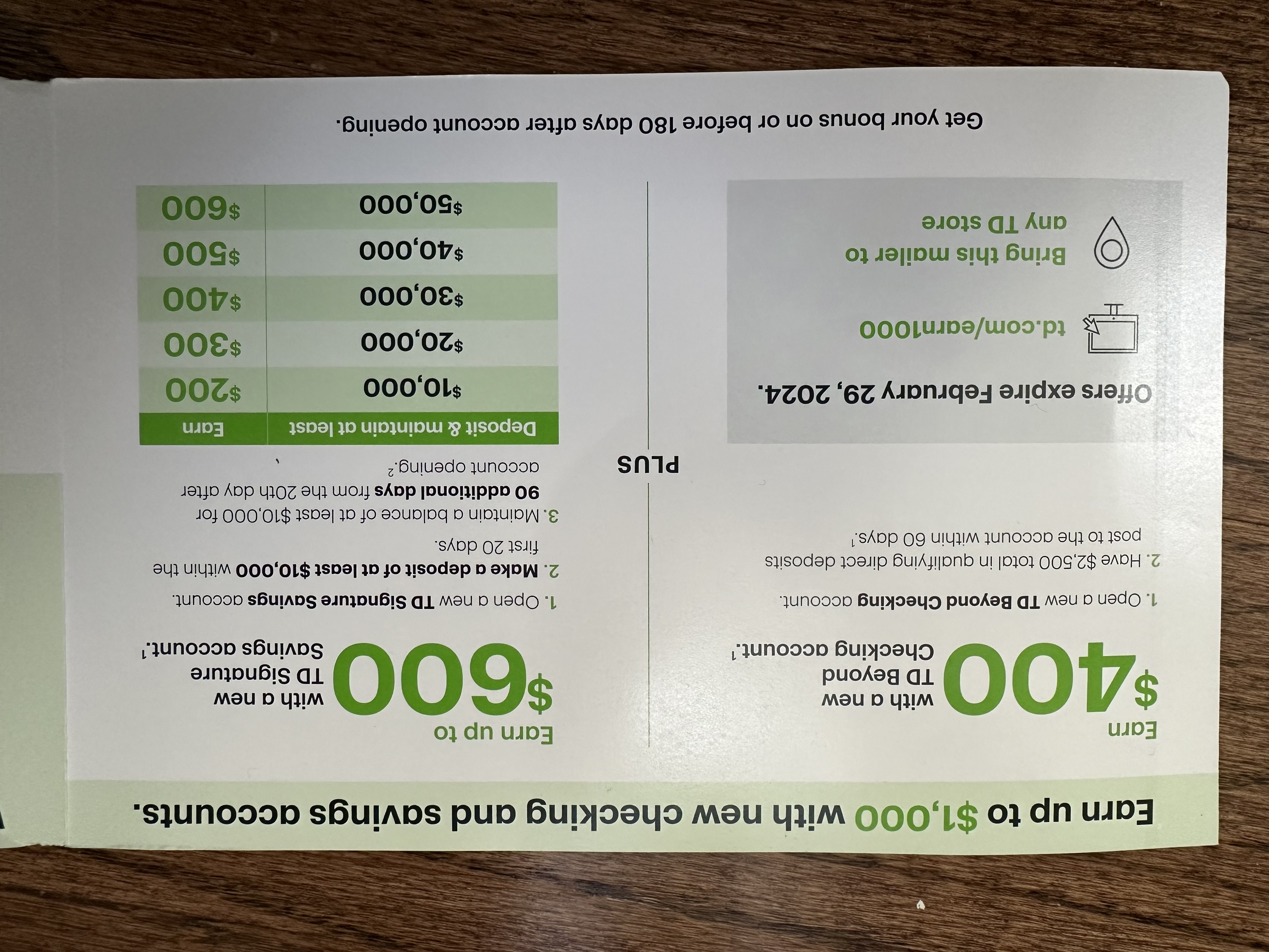 Td bank 1000 - 银行账户- 美卡论坛