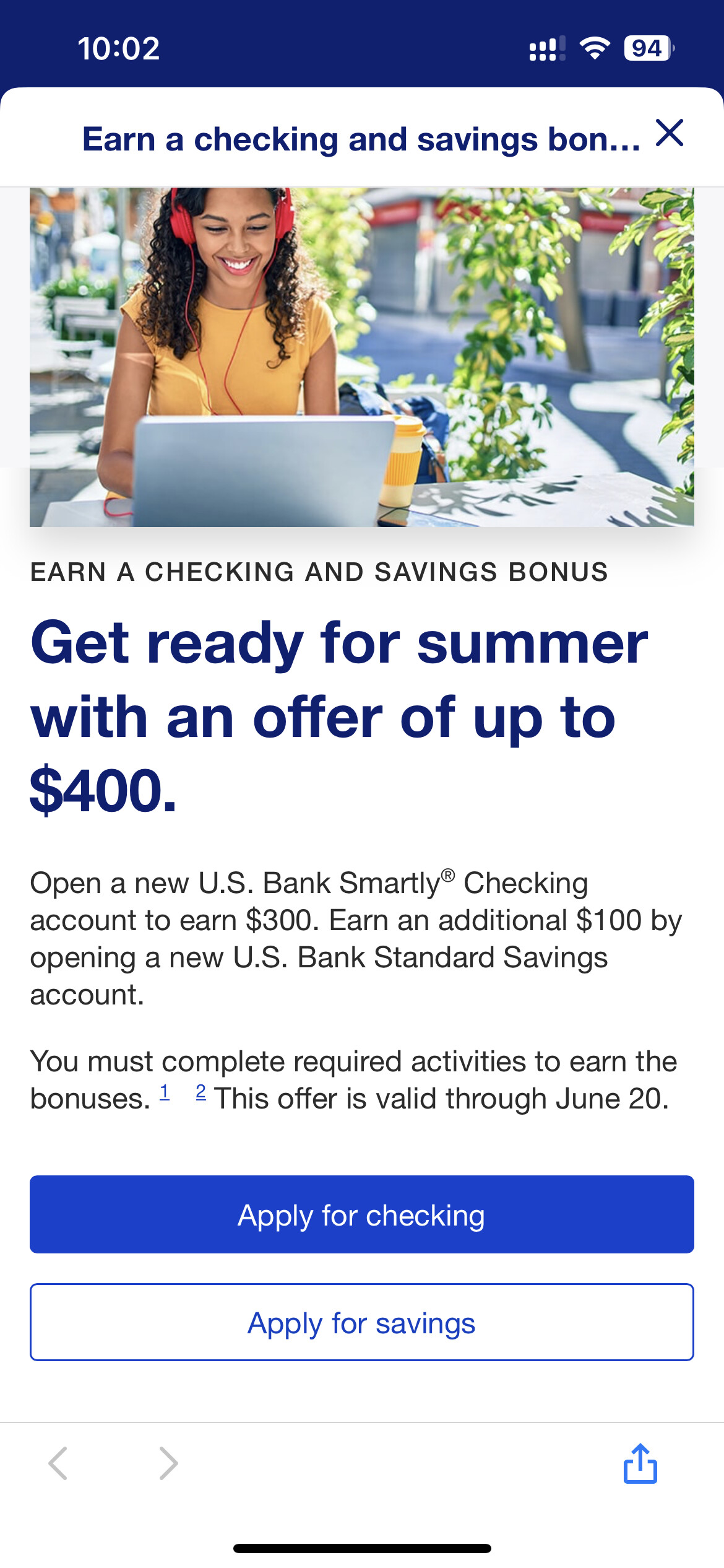 U.S. bank checking+savings 300+100 - 银行账户- 美卡论坛