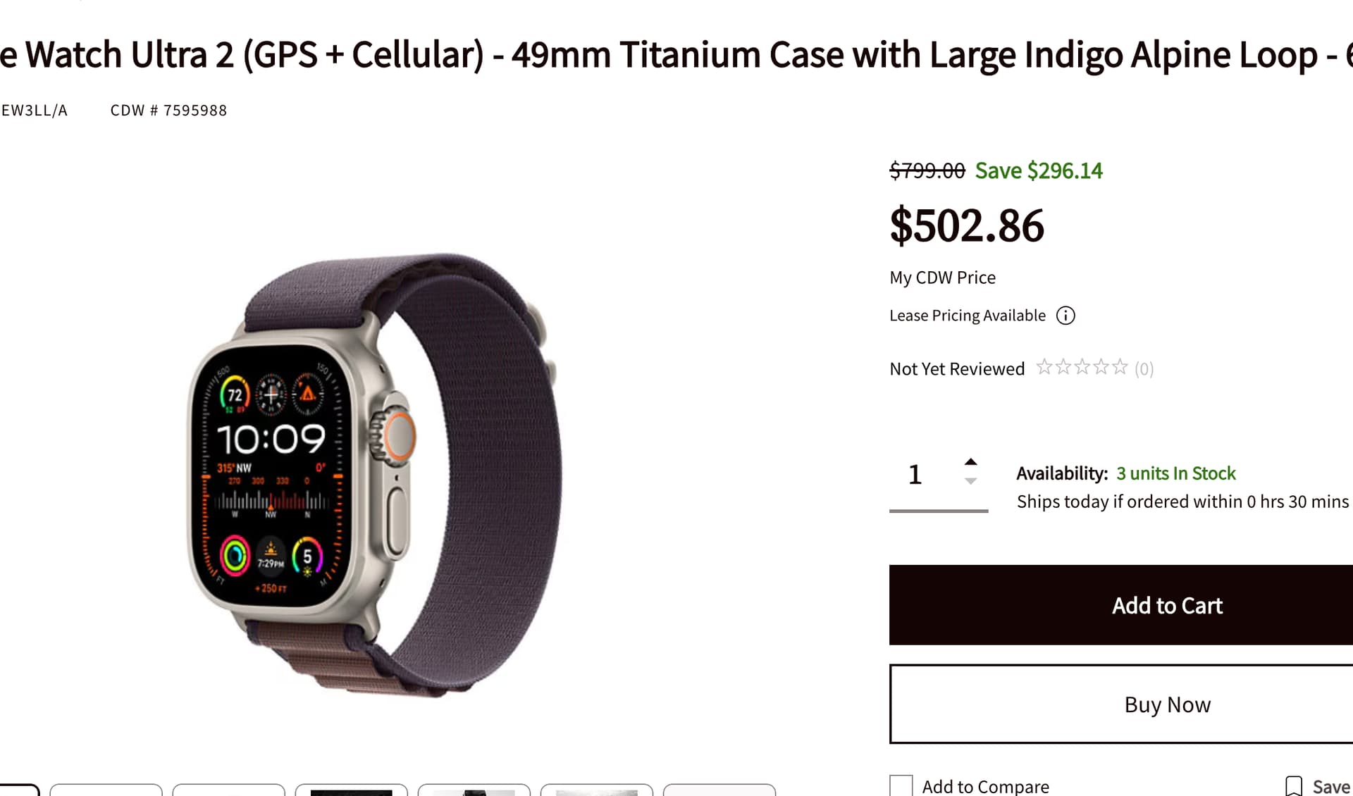 史低快冲】CDW清仓血氧版Apple Watch Ultra 2 $500+ 起数量不多