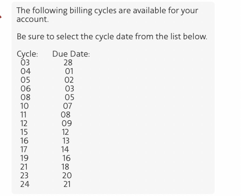  change Payment Due Date statement Billing Days 