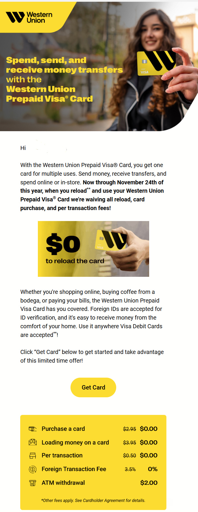 $0 fee Western Union Prepaid Visa Card... 开不了- 银行账户- 美卡论坛