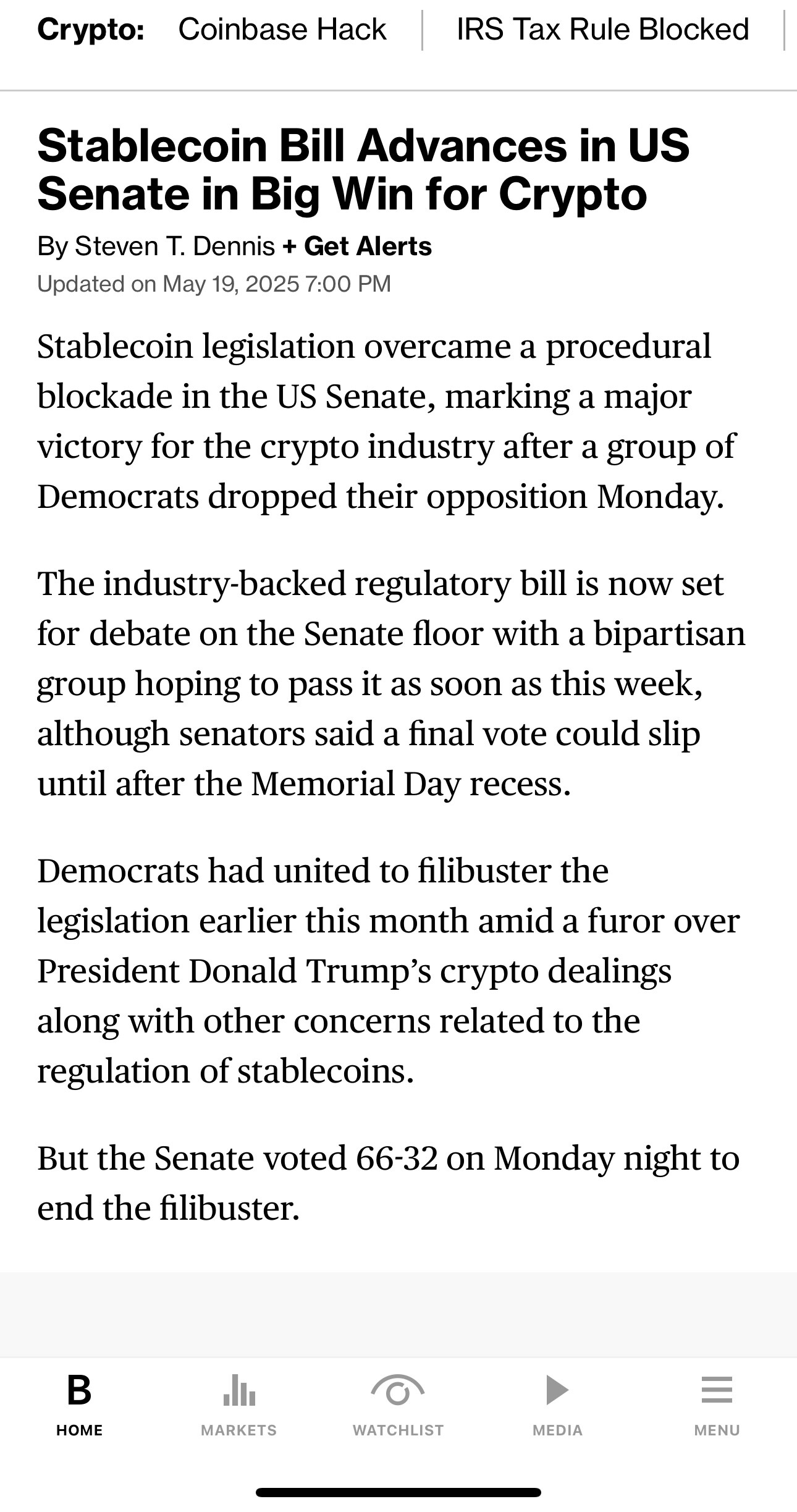 稳定币法案(GENIUS Act)过了参议院阻挠议事流程，通过在即- 理财- 美卡论坛