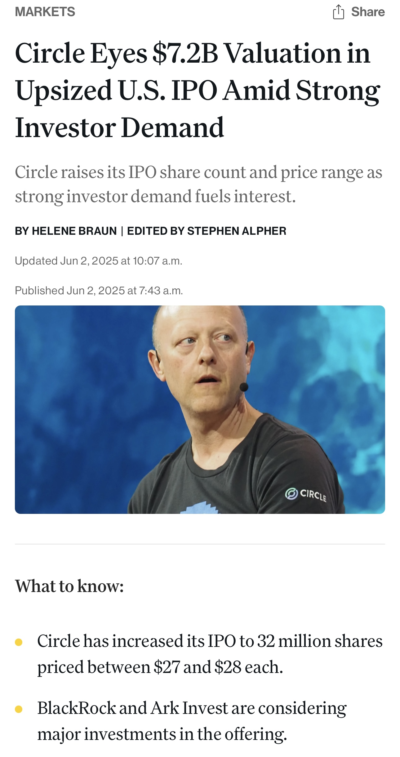 USDC发行商Circle 6/5 IPO [CRCL 8/14 第二次IPO将增发10,000,000 shares] - 理财- 美卡论坛