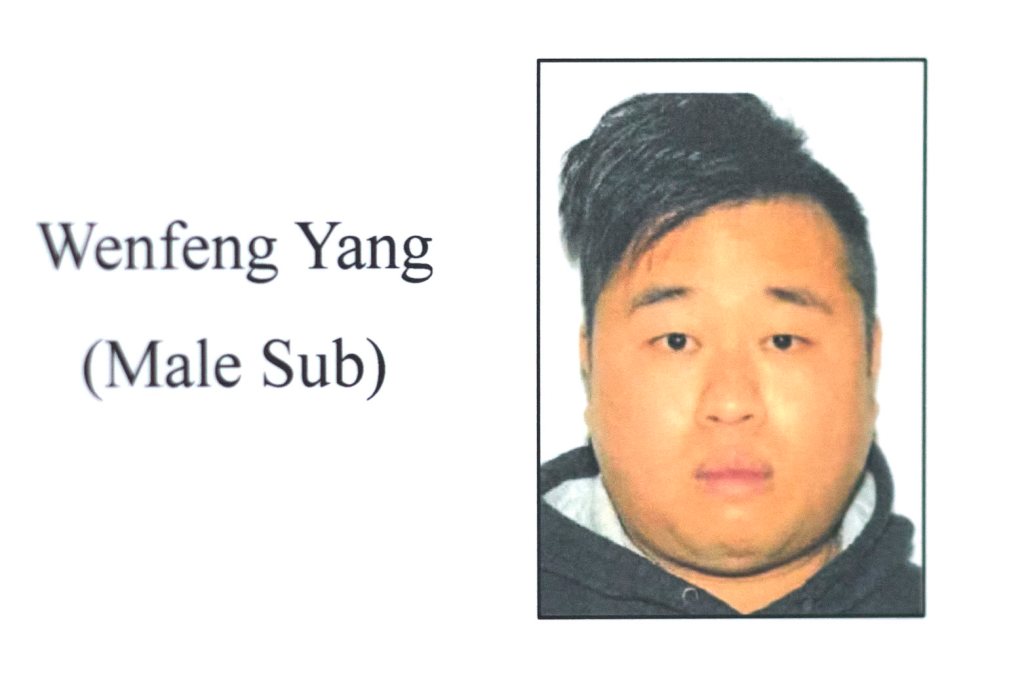 Mugshot of Wenfeng Yang, male substitute driver.