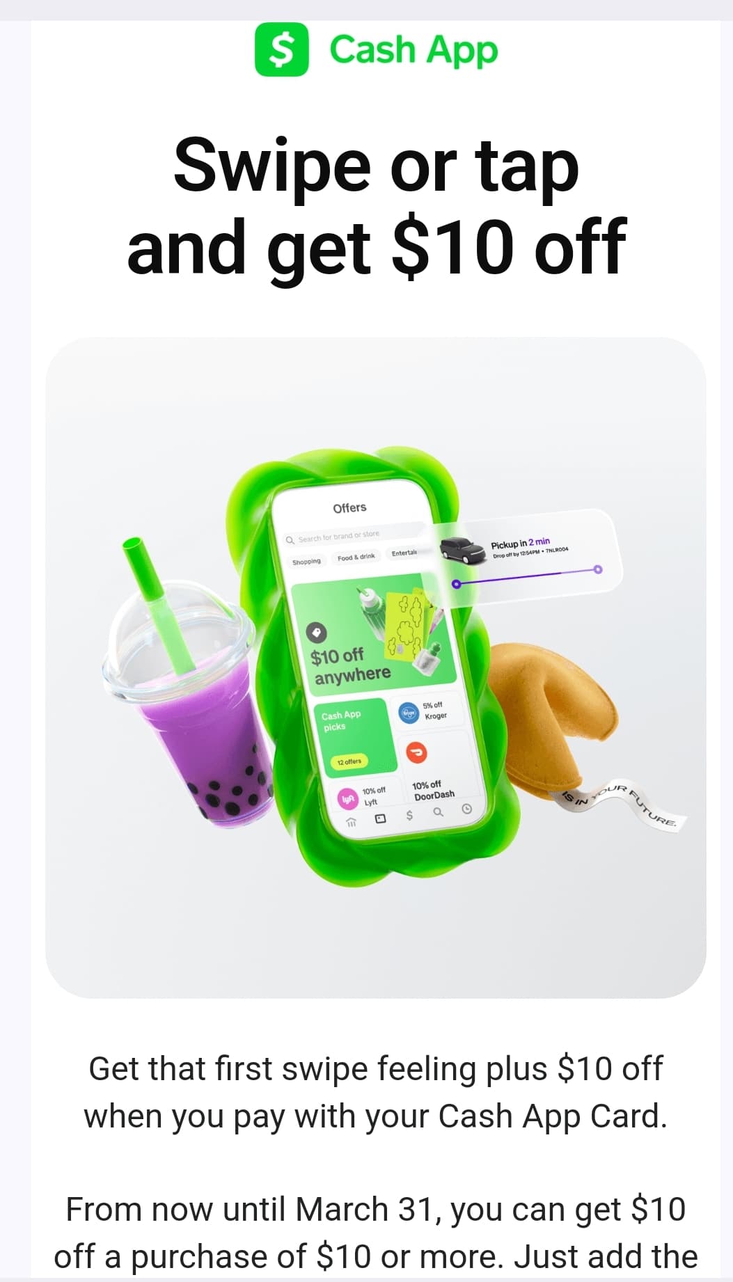 Cash App - Swipe or tap and get $10 off（可能YMMV） - 购物折扣- 美卡论坛