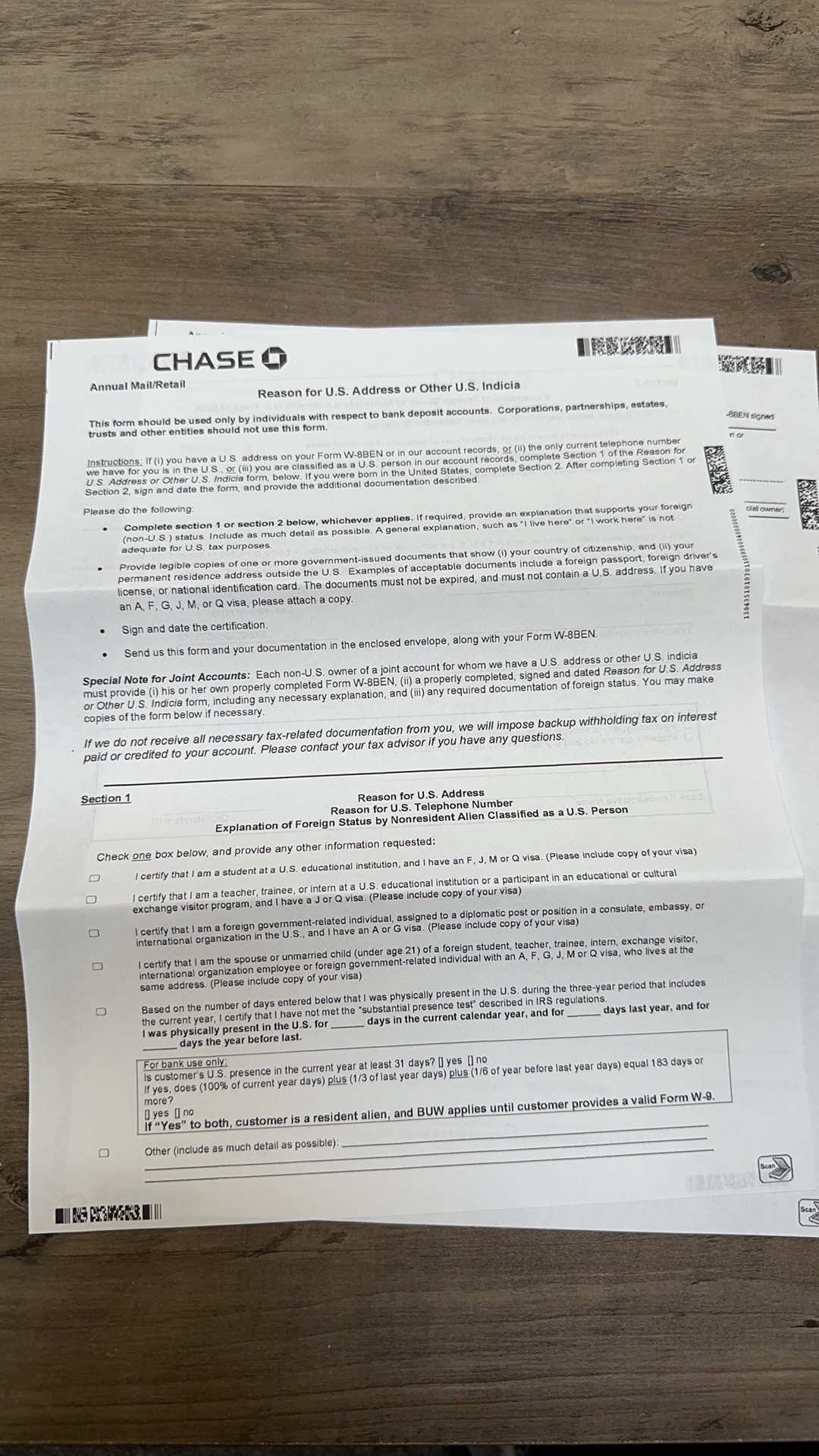 🆘被Chase发了W-8Ben+Reason for US address - 玩卡- 美卡论坛