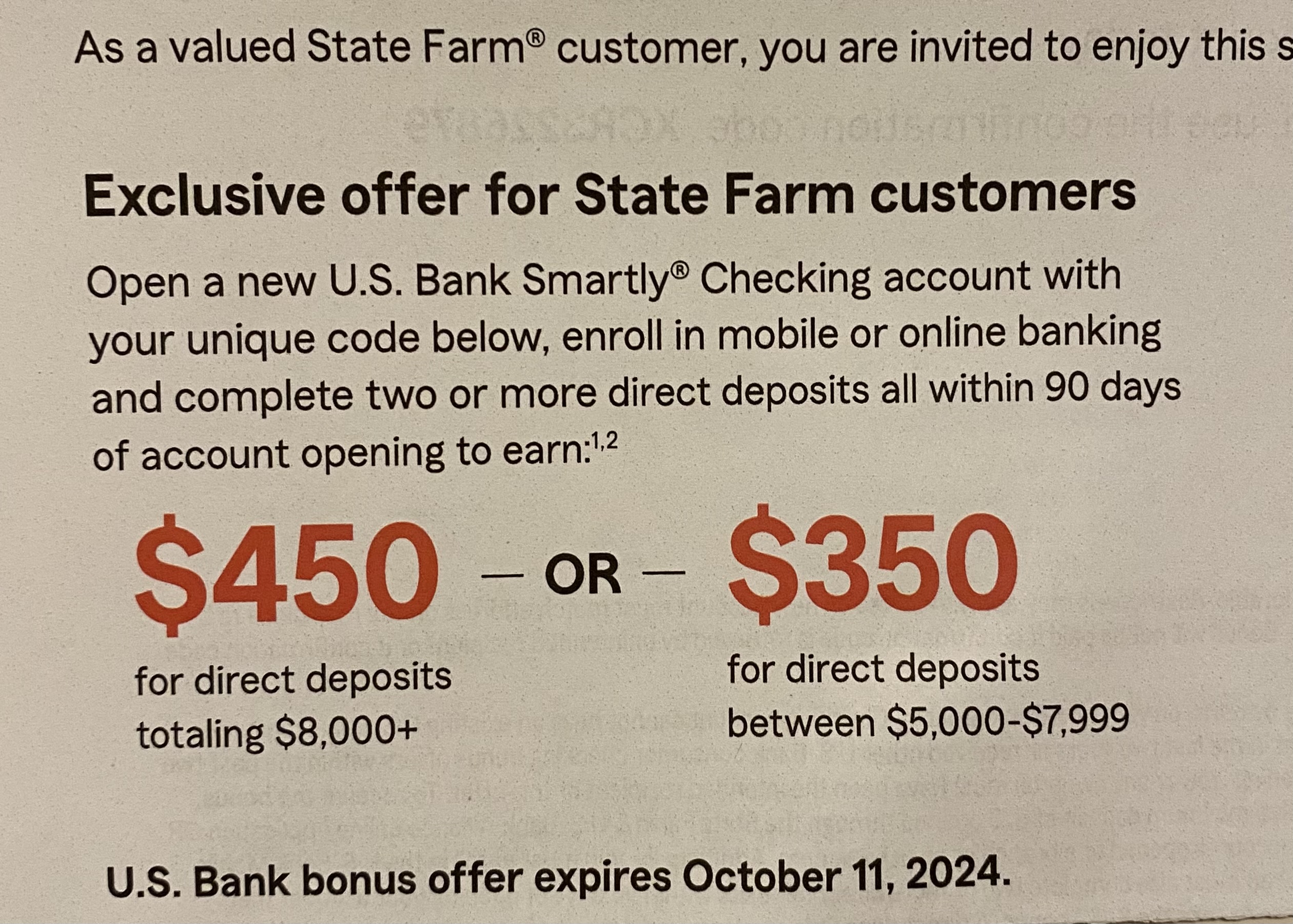 US Bank （定向？）checking 350～450 offer - 玩卡- 美卡论坛