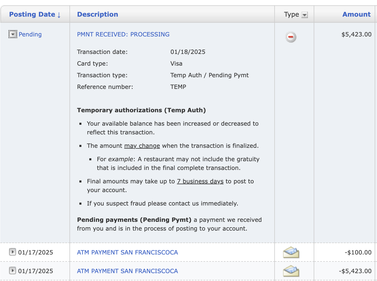 美国银行信用卡还款后账上出现PMNT RECEIVED: PROCESSING - 信用卡- 美卡论坛