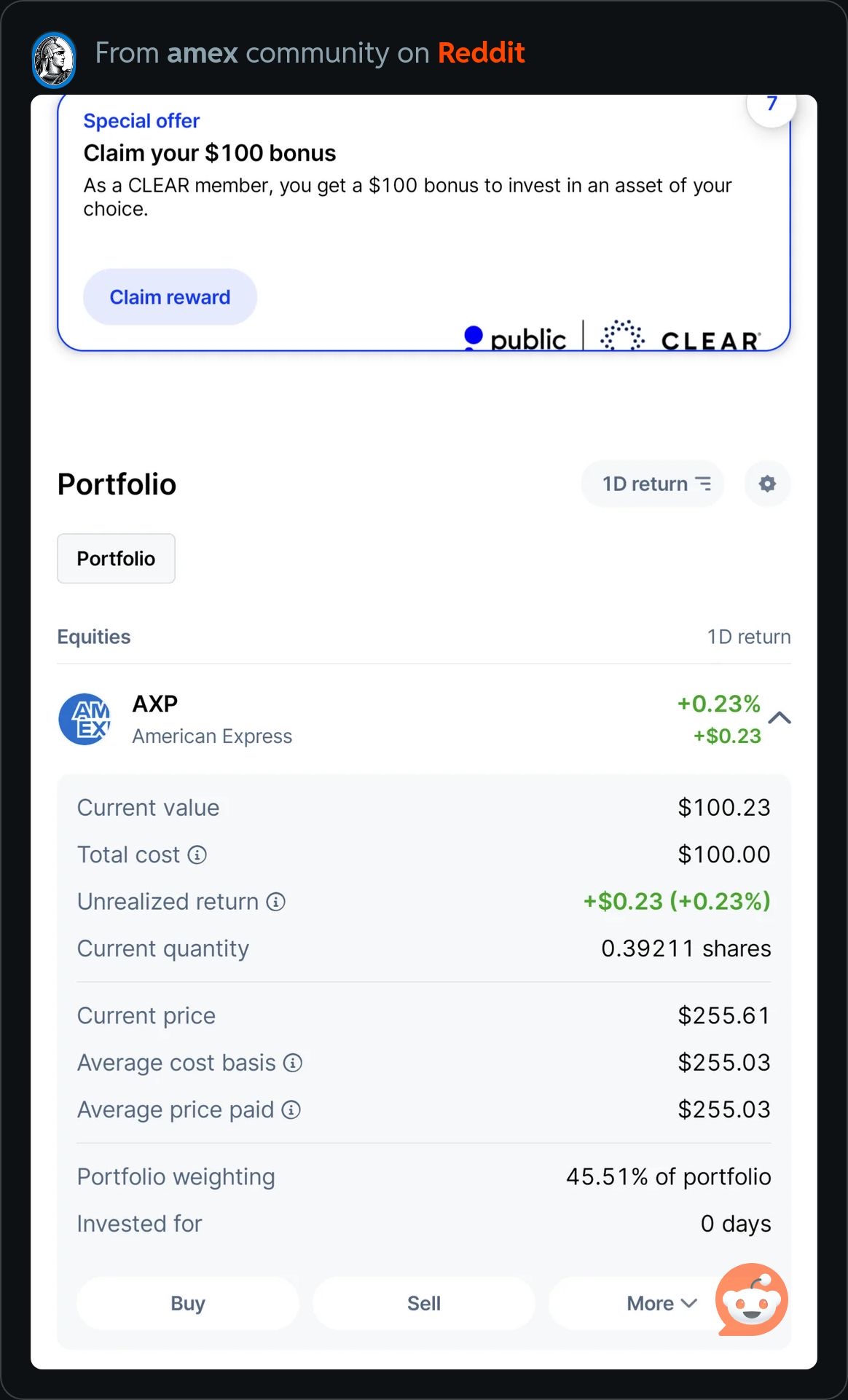 转自Reddit：Free $100 on Public app using Clear - 玩卡- 美卡论坛