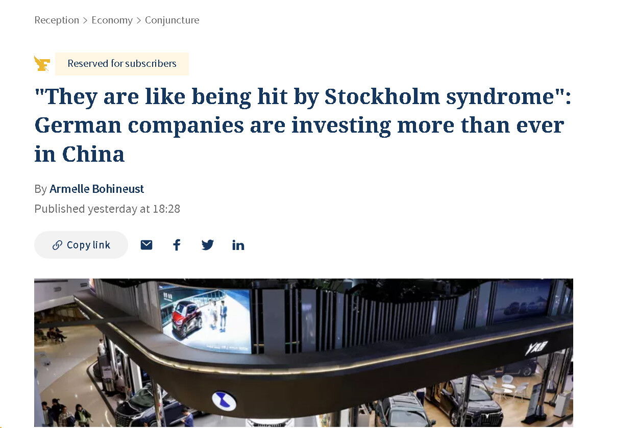 费加罗报：德国企业仿佛患了“斯德哥尔摩综合征”，在中国的投资比以往任何时候都要多- 社会新闻- 美卡论坛