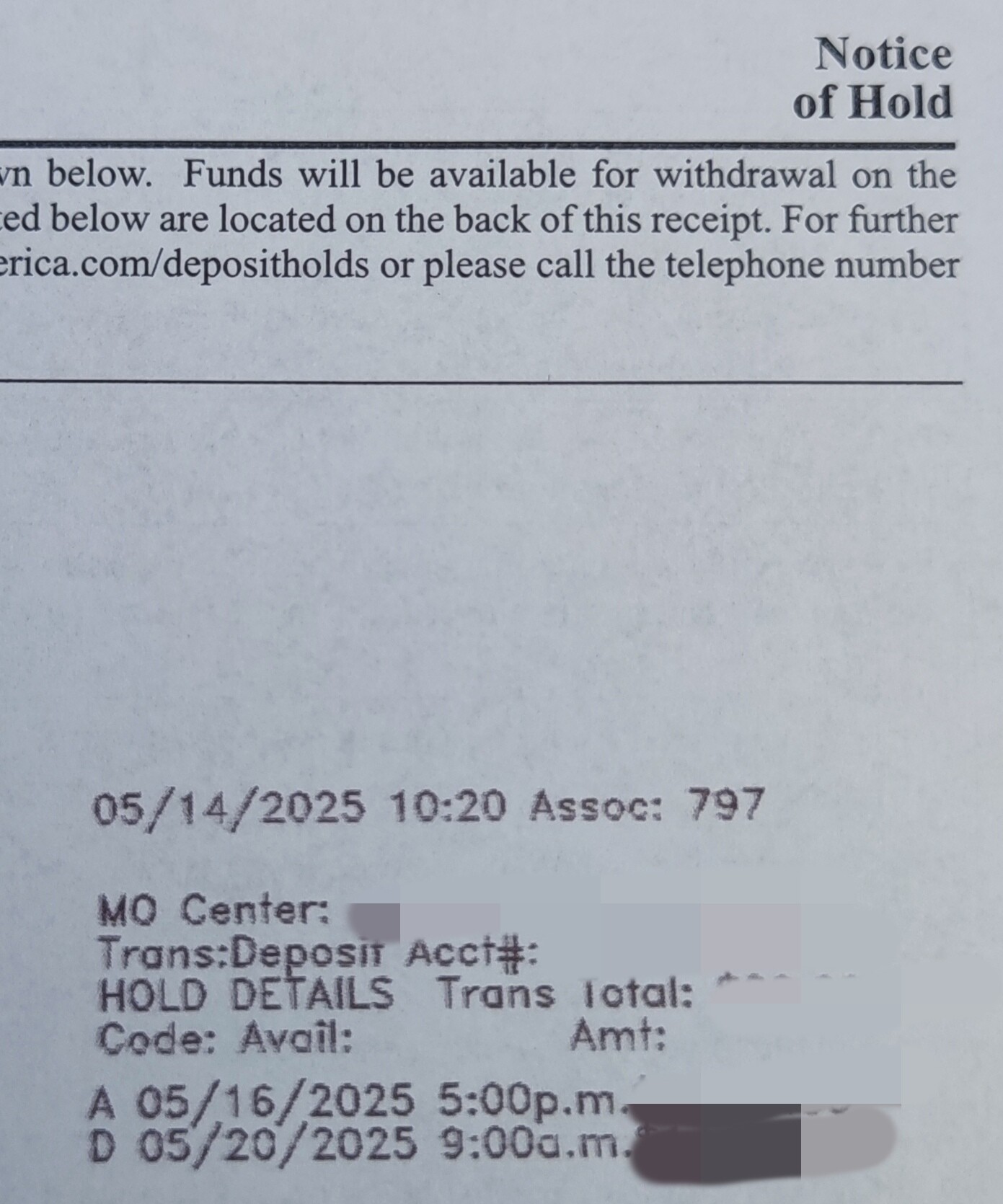 BoA存支票纸质打印的hold time都不作数吗- 玩卡- 美卡论坛