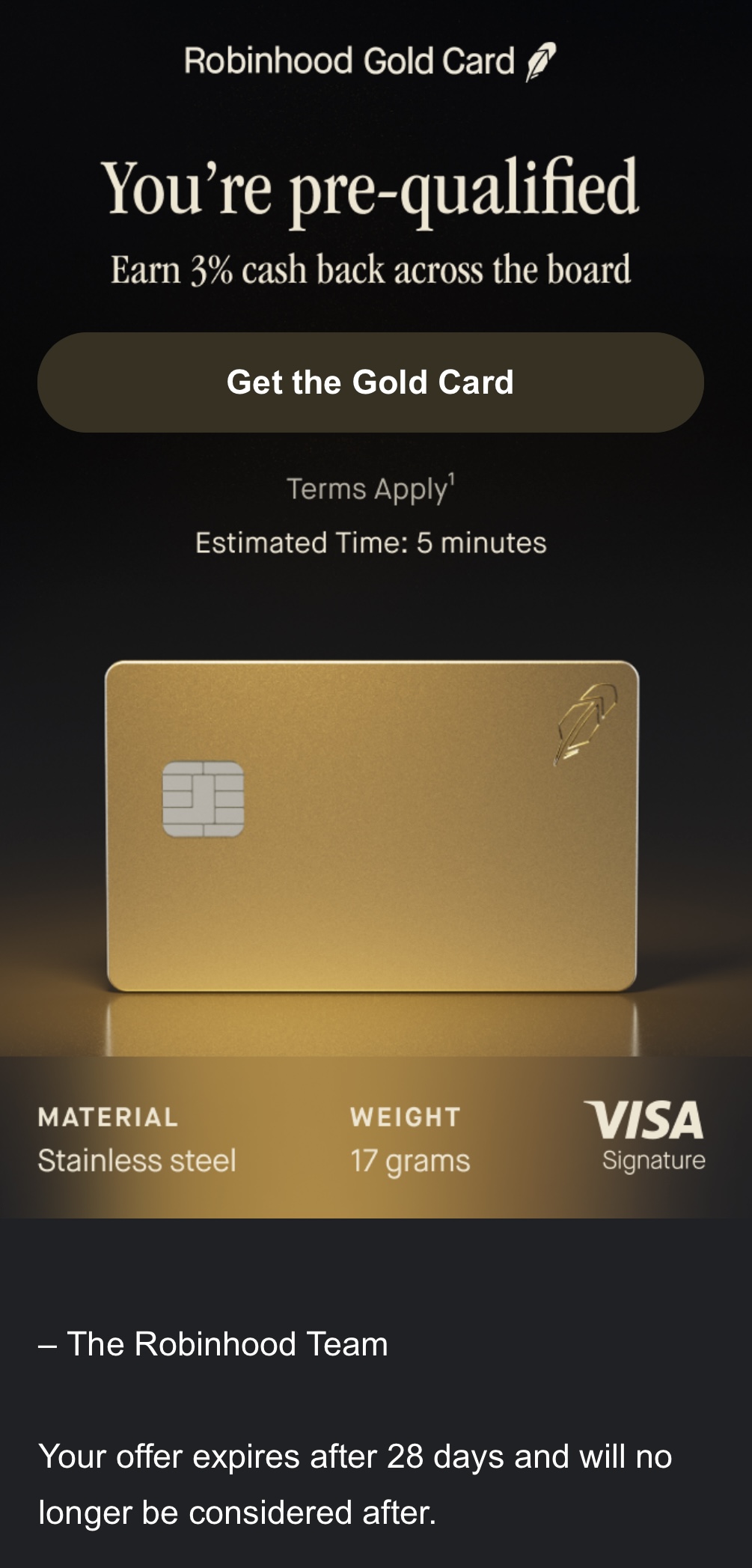 robinhood gold信用卡prequalified要冲吗- 玩卡- 美卡论坛