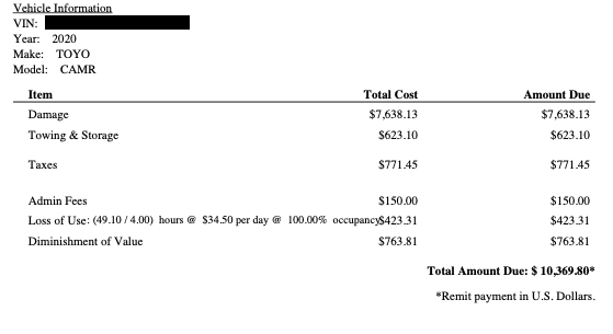 camry bill from national